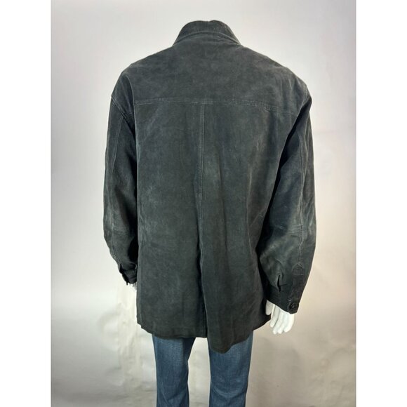 Claiborne Mens Large Suede Leather Button-Up Shirt Jacket Black - Picture 11 of 16